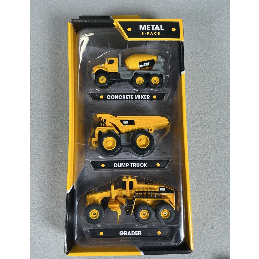 CAT Caterpillar Metal Construction Vehicles 3-Pack Mixer Dump Truck Grader NEW